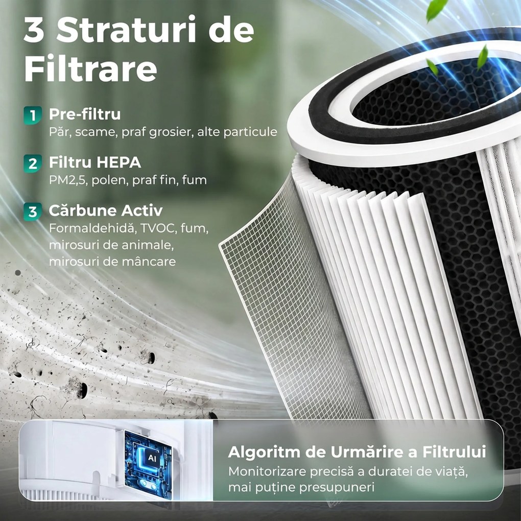 HOMCOM Purificator de Aer Smart cu Aplicație, WiFi, pentru 27 m², Filtru HEPA, CADR 225 m³/h, 28 dB | Aosom Romania