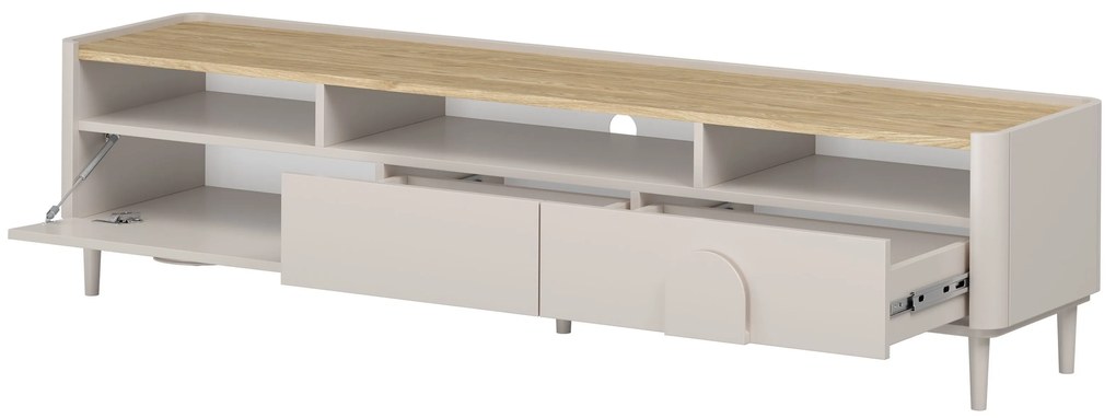 Comodă TV Amilio 200 cm cu sertare - cashmere / stejar uleiat / mânere cashmere