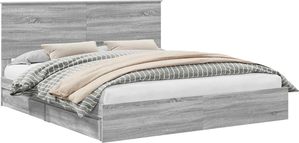 vidaXL Pat cu storage cu sertar Gri Sonoma 180 x 200 cm Lemn compozit