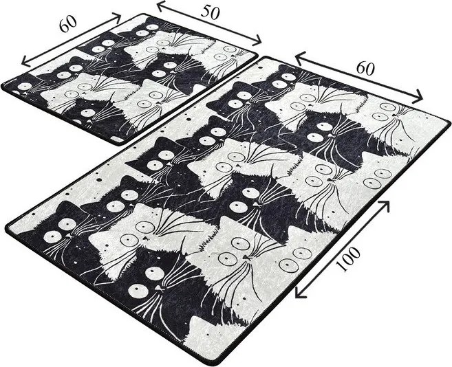 Covorașe de baie negre/gri 2 buc. 60x100 cm White Cats – Foutastic