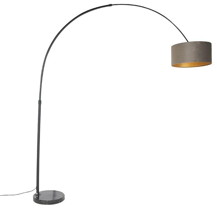 Lampă de arc cu abajur din catifea neagră taupe cu auriu 50 cm - XXL