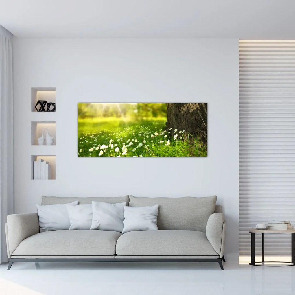 Tablou cu poiana și flori (120x50 cm)