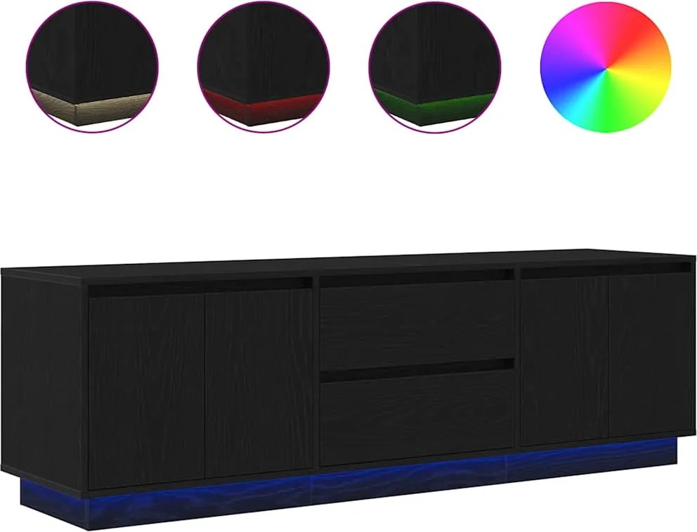 vidaXL Dulap TV cu lumini LED Stejar negru 160,5x41x50 cm