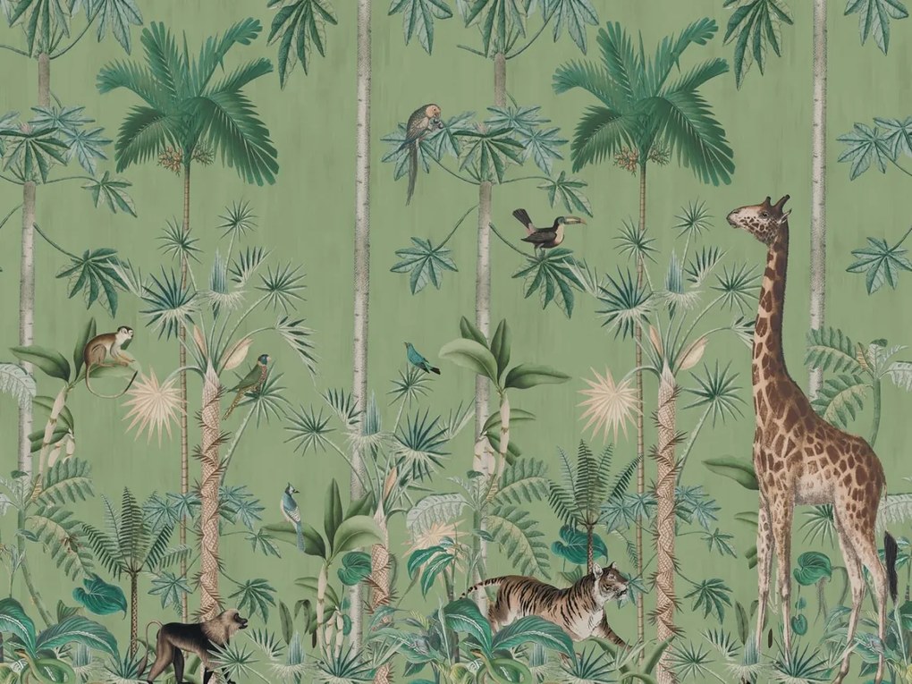 Fototapet, Giraffe's Stroll, Emerald, Rebel Walls