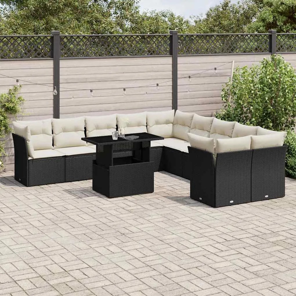 vidaXL Set canapele de grădină cu perne, 11 piese, negru, poliratan