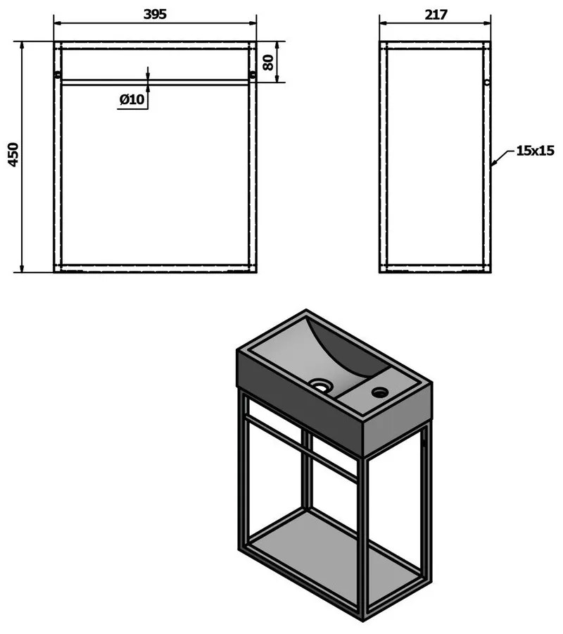 Etajeră fără lavoar albă suspendată din metal 39,5x45 cm Crest – Sapho