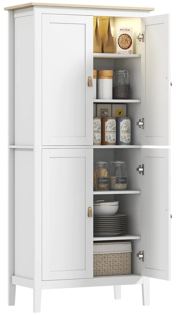 HOMCOM Bufet de bucătărie, mobilier de bucătărie de depozitare înalt cu LED reglabil și senzor de mișcare, 80 x 40 x 176,5 cm, alb | Aosom Romania