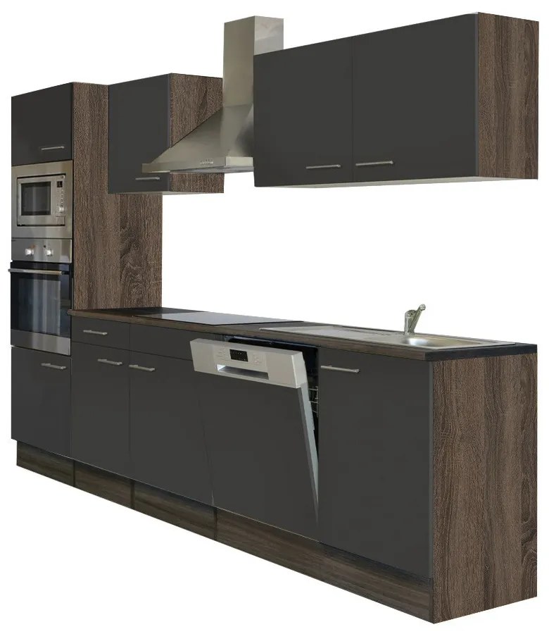 Mobilă de bucătărie Yorki cu corp din stejar Yorki, față antracit satinat, dimensiune 280 cm