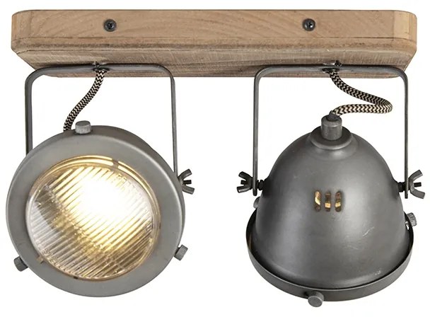 Spotlight industrial din oțel cu fixare din lemn și reglabil cu 2 lumini - Emado