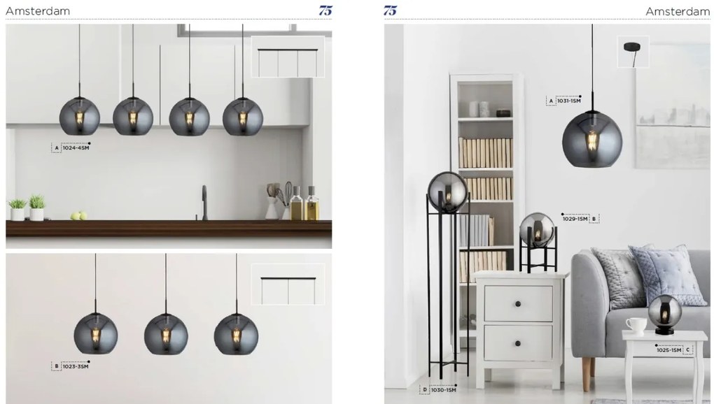 Veioza design modern cu abajur fumuriu AMSTERDAM EU1025-1SM SRT