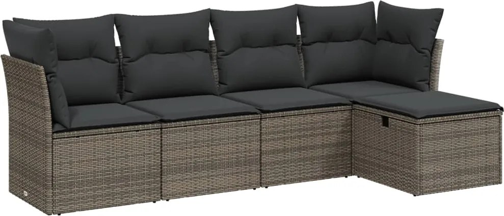 vidaXL Set canapea de grădină cu perne, 5 piese, gri, poliratan