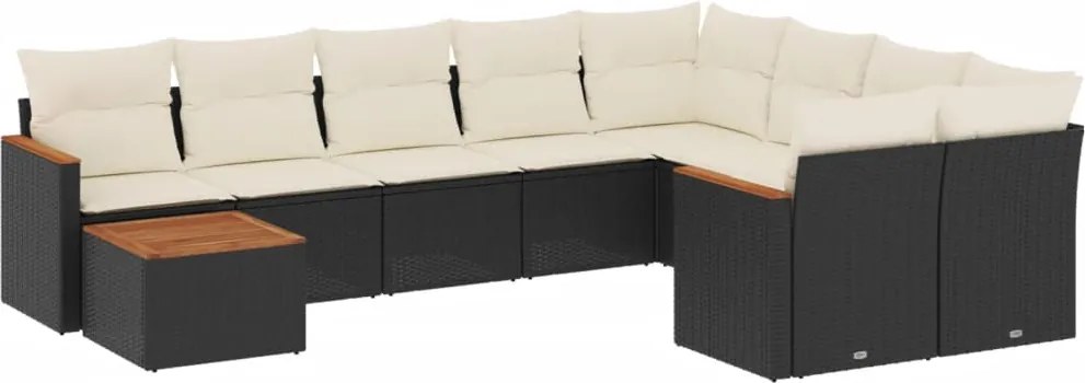 vidaXL Set canapele de grădină cu perne, 10 piese, negru, poliratan