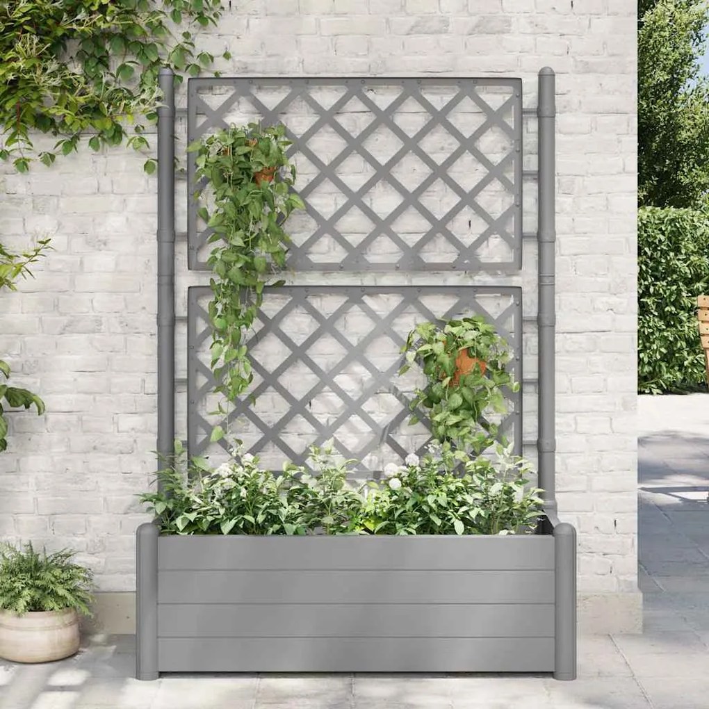 Jardiniera de gradina cu spalier, gri piatra, 100x43x142, PP 1, Gri, 100 x 43 x 142 cm