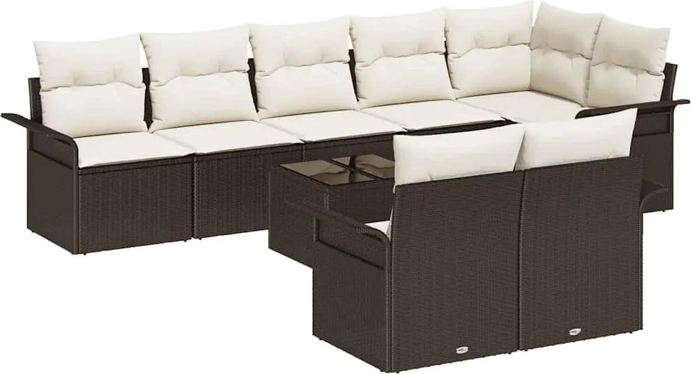 vidaXL Set de canapele pentru grădină cu pernă 9 pcs Maro Rattan poli