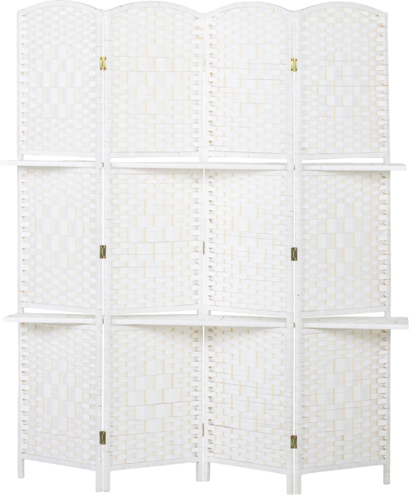 HOMCOM Paravan separator de cameră 4 panouri 160 x170 cm cu 2 rafturi, pliabil, din lemn | Aosom Romania