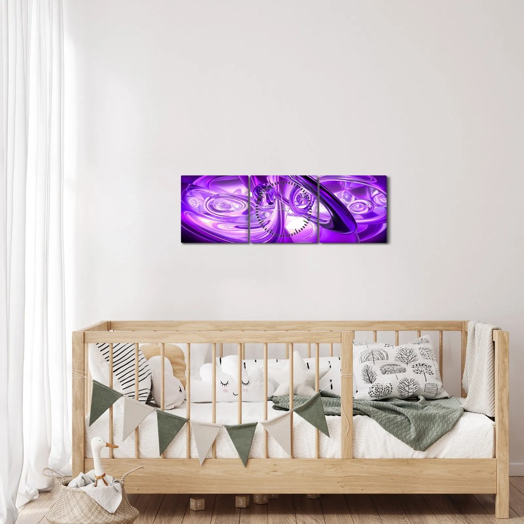 Tabloul fractalilor în violet (cu ceas) (90x30 cm)