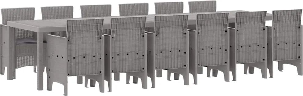 vidaXL Set de masă pentru grădină 13 pcs Gri deschis Ratan Polt