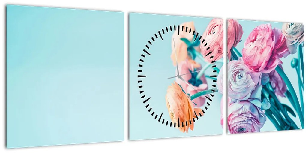 Tablou - Flori în vază (cu ceas) (90x30 cm)