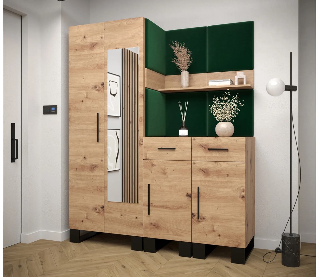 Set mobilier pentru hol Amanda 15 (Stejar artisan + verde). 1085989
