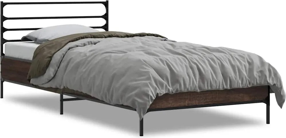 vidaXL Cadru de pat, stejar maro, 100x200 cm, lemn prelucrat și metal