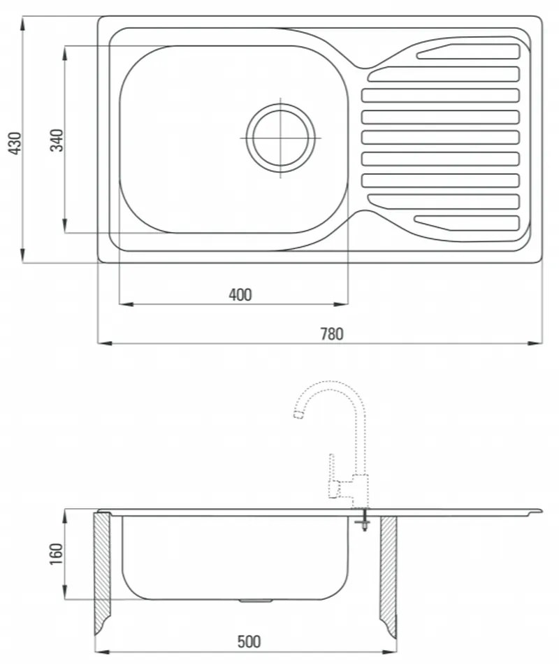 Set chiuveta bucatarie inox cu picurator si baterie crom Deante, Doppio