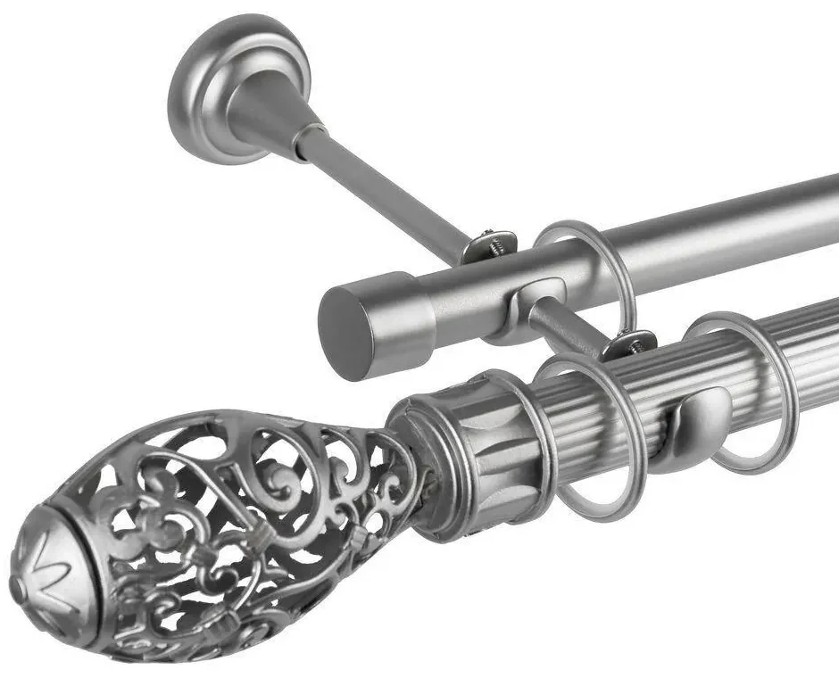Galerie metalica dubla bara zimtata Toledo 25/19, metal, argintiu - 300 cm