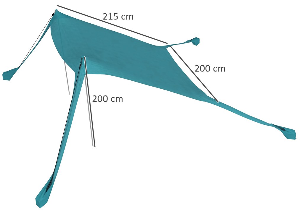 Outsunny Cort de plajă, adăpost solar de camping, față de cort cu 2 stâlpi, copertină de umbră exterioară - dim. 215L x 200l x 200H cm | Aosom Romania