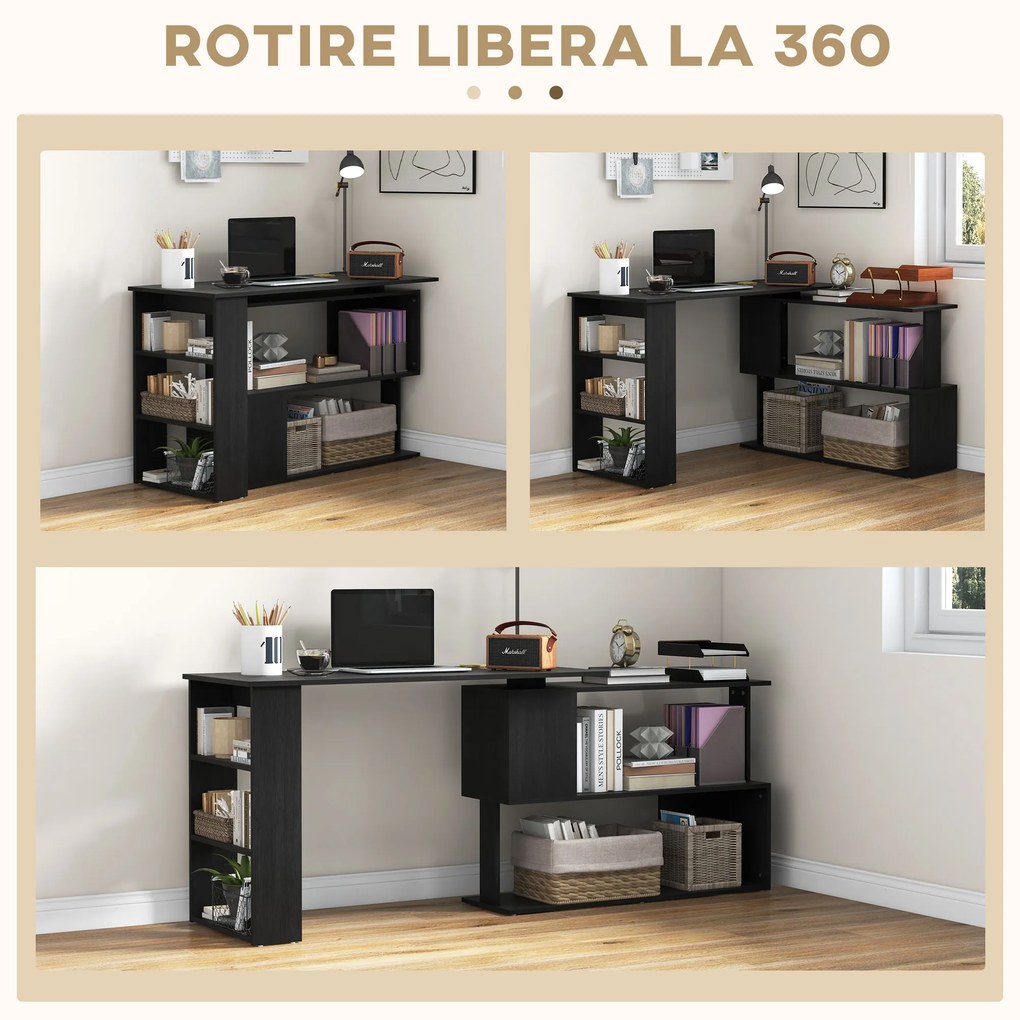 HOMCOM Birou pentru Calculator de Colț cu Design Rotativ în Formă de L și 5 Rafturi, 120x110x74.5 cm, Negru | Aosom Romania