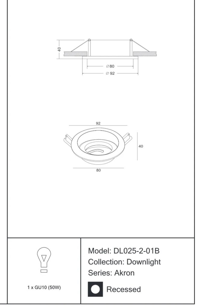 Spot incastrabil de tavan/plafon directionabil 30° Akron MYDL025-2-01B