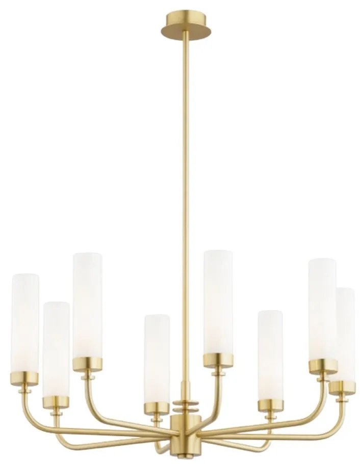 Candelabru 8 brate, alama periata, sticla alb mat PRESTON 5081