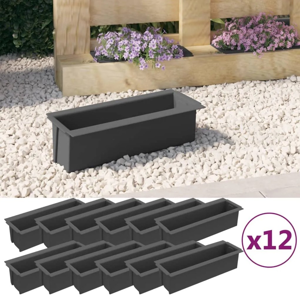 Cutii de flori pentru europaleti 12 buc. gri 36x13,5x9,5 cm PP