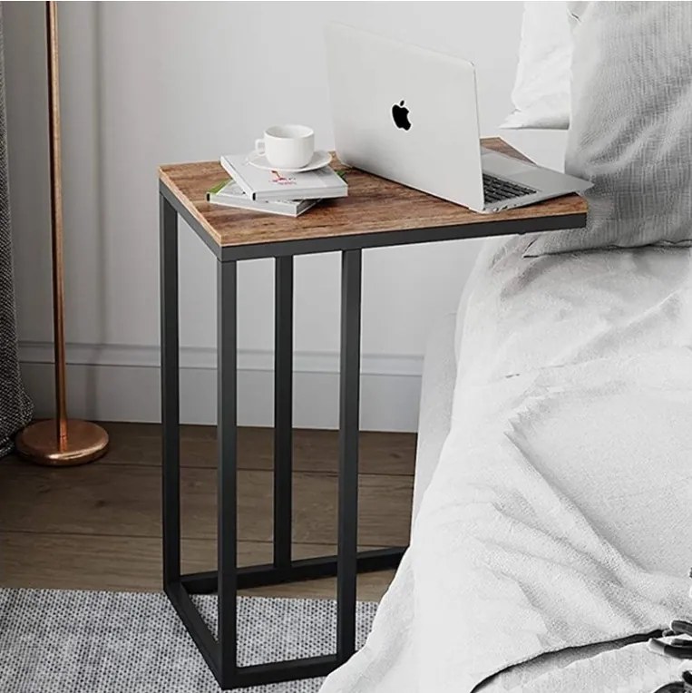 Masuta laterala GLINT cu decor de nuc, neagra