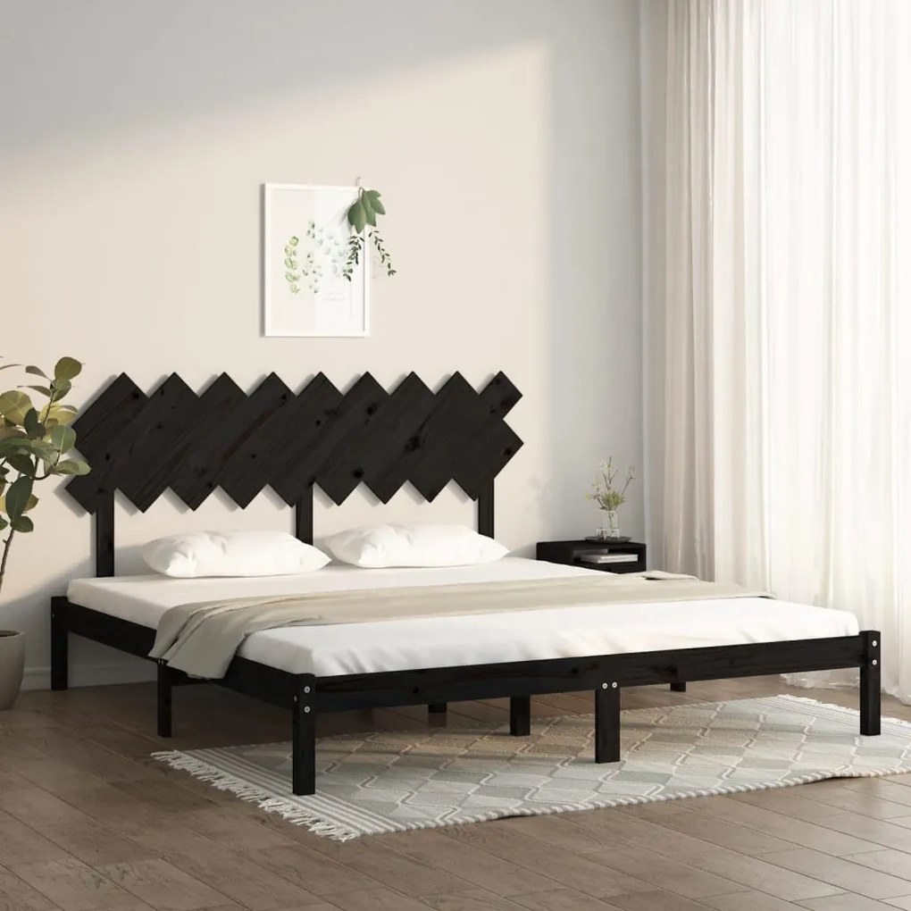 Cadru de pat Super King 6FT, negru, 180x200 cm, lemn masiv Negru, 180 x 200 cm