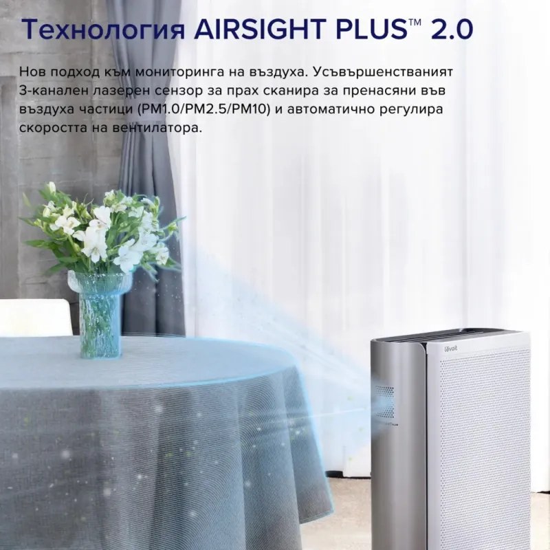 Purificator de aer Levoit EverestAir, 70W, 130 m², 612 m³/h, 5 viteze, Wi-Fi, Timer, HEPA, Mod noapte, Alb/Gri