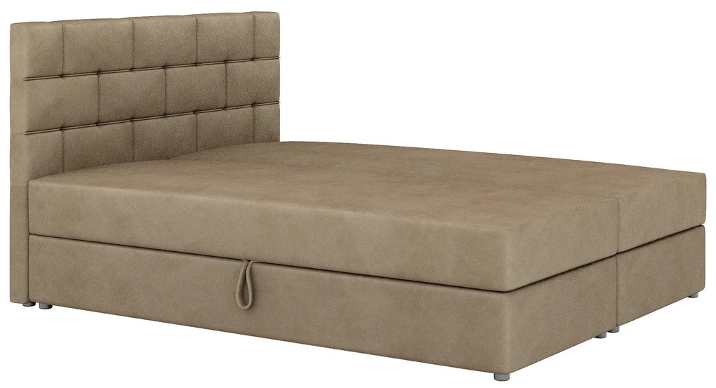 Pat matrimonial Boxspring 140x200 cm Waller Comfort (maro deschis) (cu somieră și saltea). 1056371