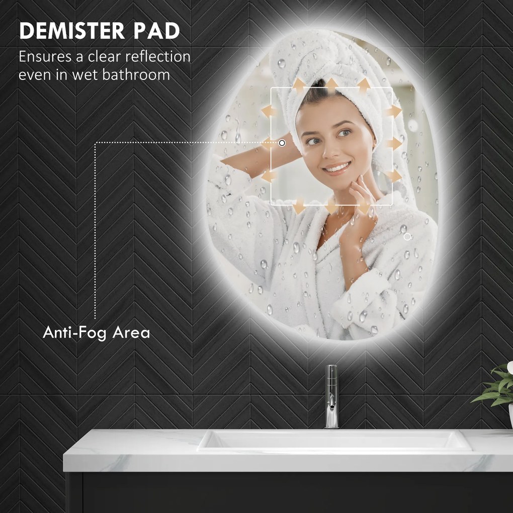 HOMCOM Oglindă de Baie LED cu Comutator Tactil Inteligent și  Intensitate Reglabilă, 80x5x60 cm, Argintiu | Aosom Romania