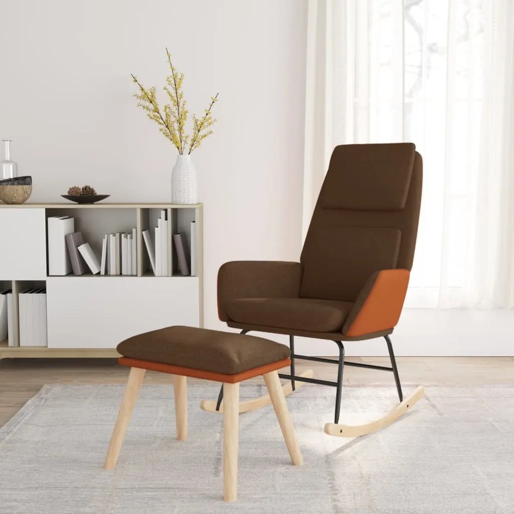 3097794 vidaXL Scaun balansoar cu taburet, maro, textil
