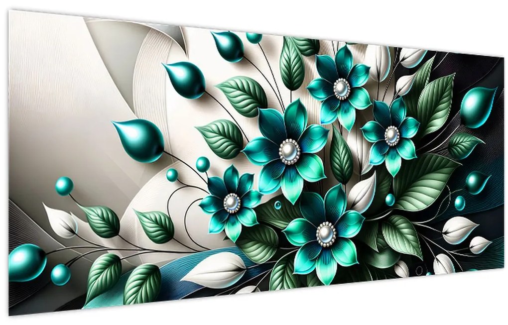 Tablou - Flori turcoaz 3D (120x50 cm)