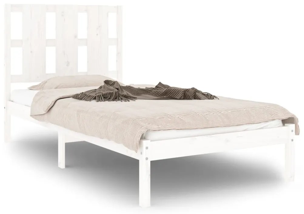 3105561 vidaXL Cadru de pat Small Single 2FT6, alb, 75x190 cm, lemn masiv
