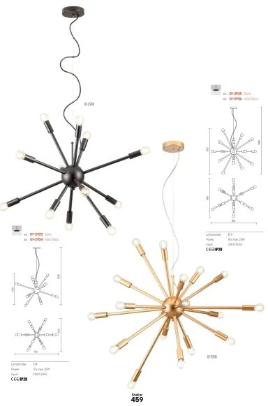 Redo 01-2934 - Candelabru suspendat pe cablu STELLAR, 12x E14, max. 25W/bec, 230V, negru