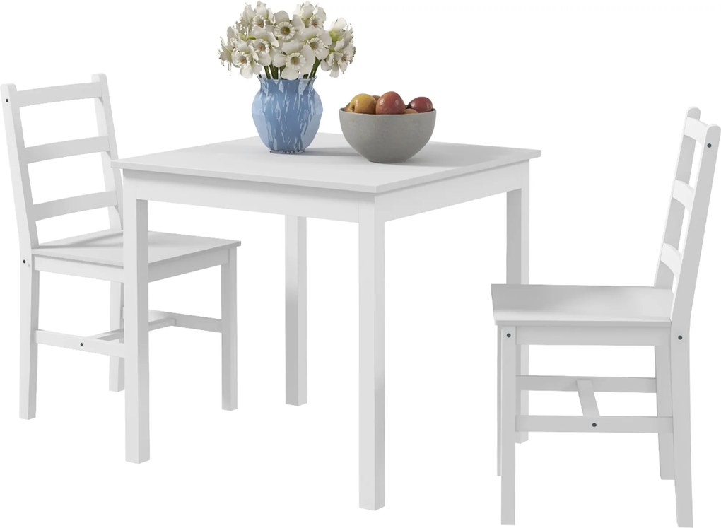 HOMCOM Set de 3 piese pentru luat masa, masă cu scaune, lemn masiv, Alb | Aosom Romania