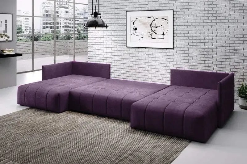 Colțar extensibil dumonde cu ladă de depozitare si sezut confortabil din spuma high-density, Malta U Enjoy Lila 340x185 cm
