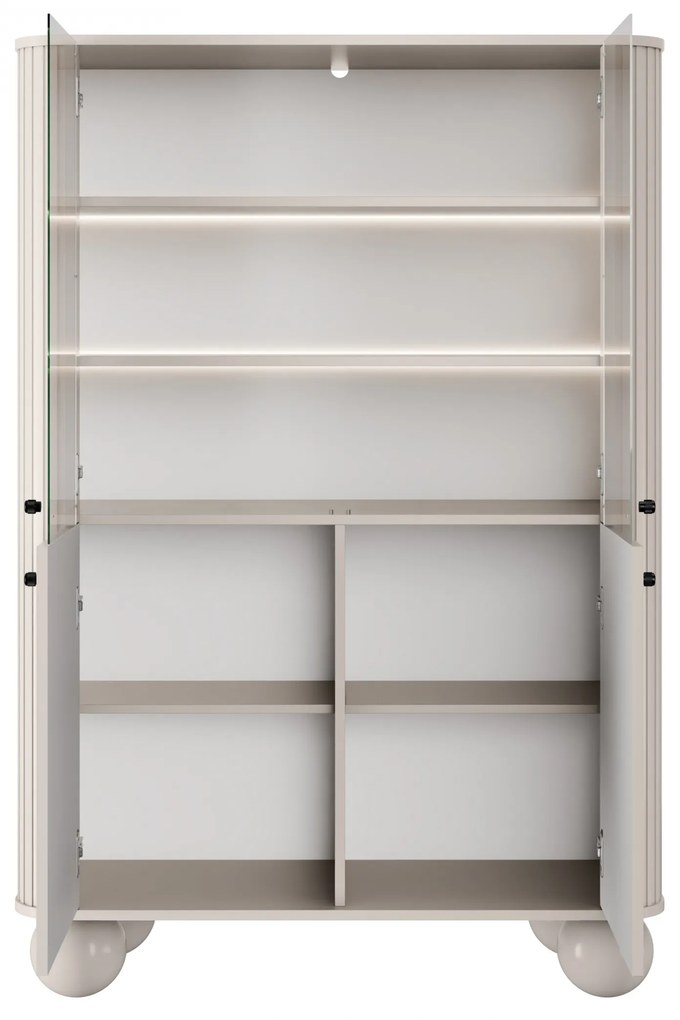 Vitrină cu patru uși Vesper 103 cm - cașmir / mânere negre / picioare rotunde