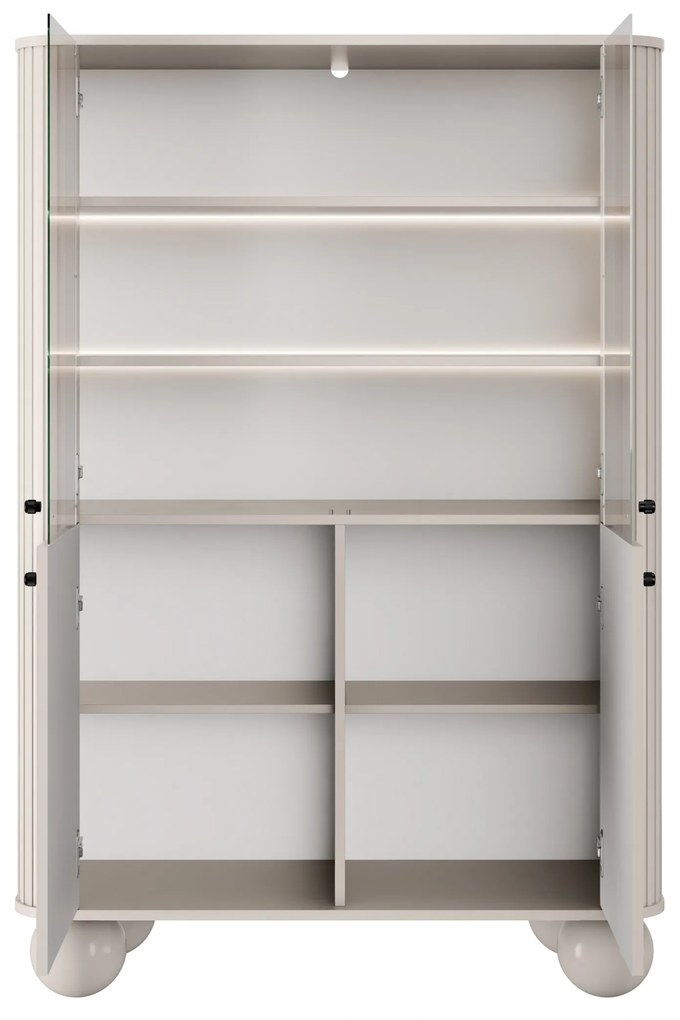Vitrină Vesper 103 cm cu 4 uși - cașmir / mânere negre / picioare sferice