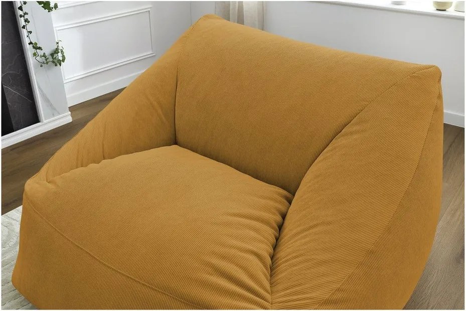 Fotoliu bean bag galben cu tapițerie din catifea reiată Lilibet – Bobochic Paris