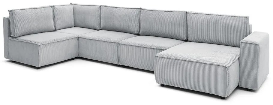 Colțar gri deschis cu tapițerie din catifea reiată (cu colț pe partea stângă /în formă de "U") Nihad modular – Bobochic Paris