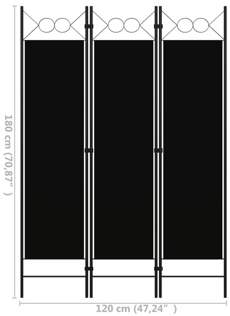 Paravan de camera cu 3 panouri, negru, 120 x 180 cm Negru, 3