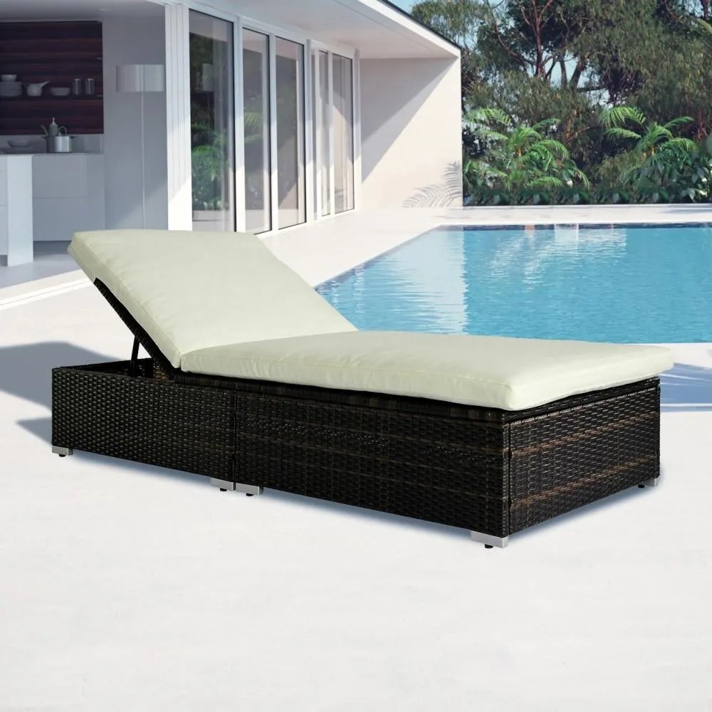 Șezlong din ratan reglabil Avenberg GENOVA negru/bej