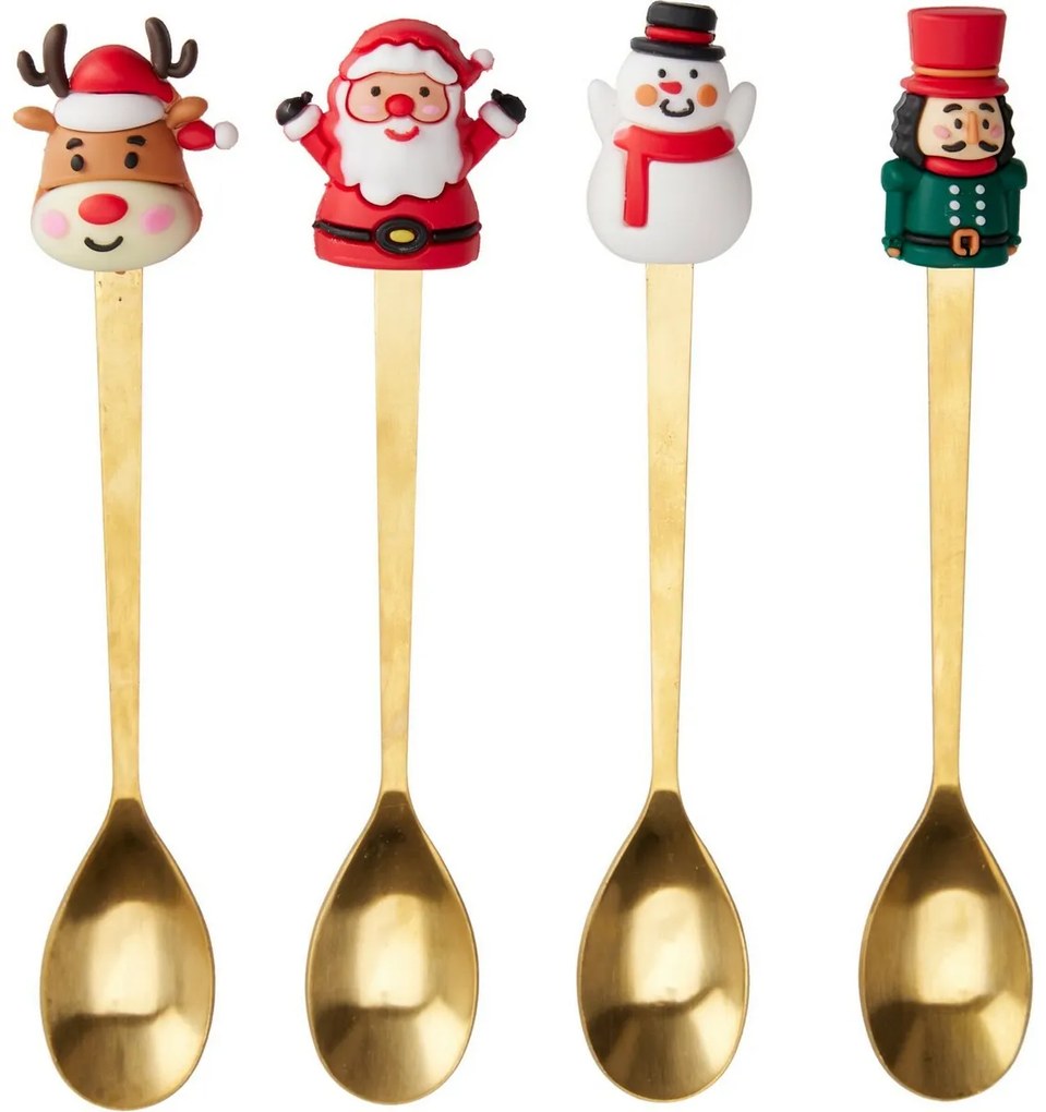 Set of 4 golden spoons with Christmas decoration