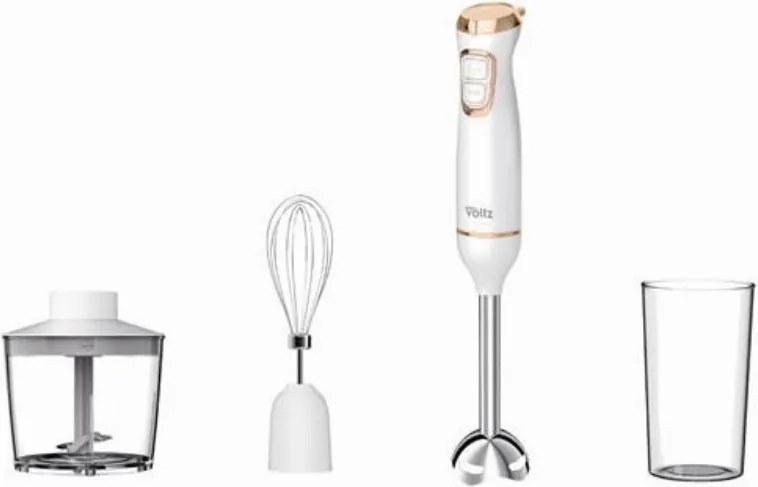 Blender, tocator si mixer 3 in1 Oliver Voltz OV51112WSC, 800W, 700 ml, 2 viteze, Lama din otel inoxidabil si accesoriu de amestecare, Alb